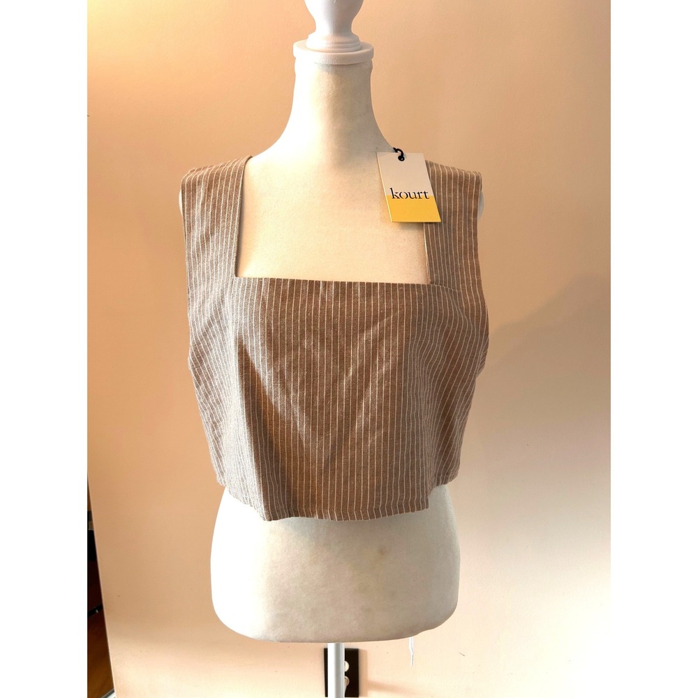 NWT Kourt Striped Square Neck Sleeveless Crop Top Womens Size Medium Neutral‎